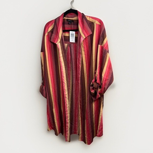 Torrid Kimono Shirt Duster Jacket 3X Striped Open Front Artsy Indie Boho Granola - Picture 2 of 8